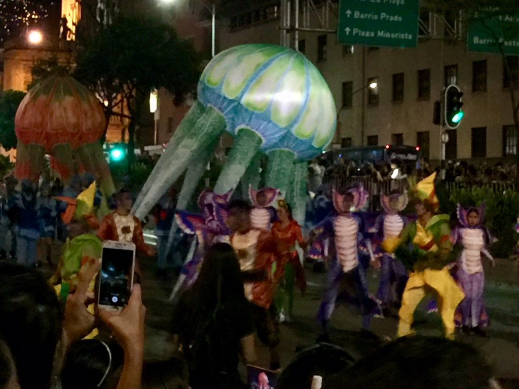 Underwater elements at the Parade of Myths and Legends in Medellin Center Dec. 2018

